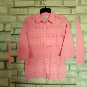 d & co. Pink Eyelot Button Up Shirt